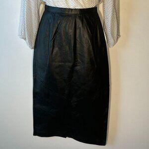 Pia Rucci Vintage SZ 10 Black 100% Leather Pencil Skirt Old Money Minimalist